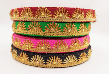 Embroidered Green Silk Trim With Gold Embroidery, Lace Trim By 2 Yard, Decorative Trimming